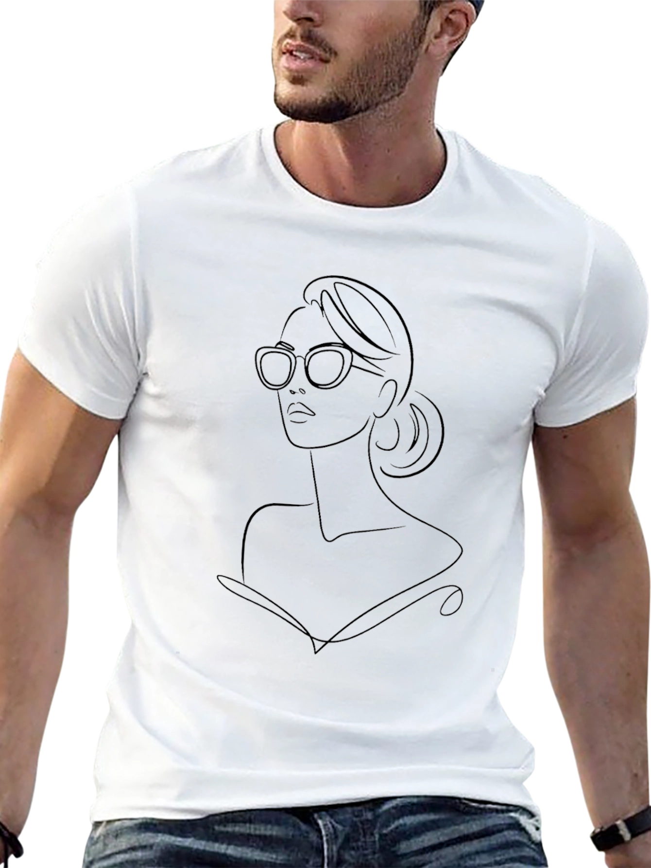 Black T-Shirt with Line Art Woman