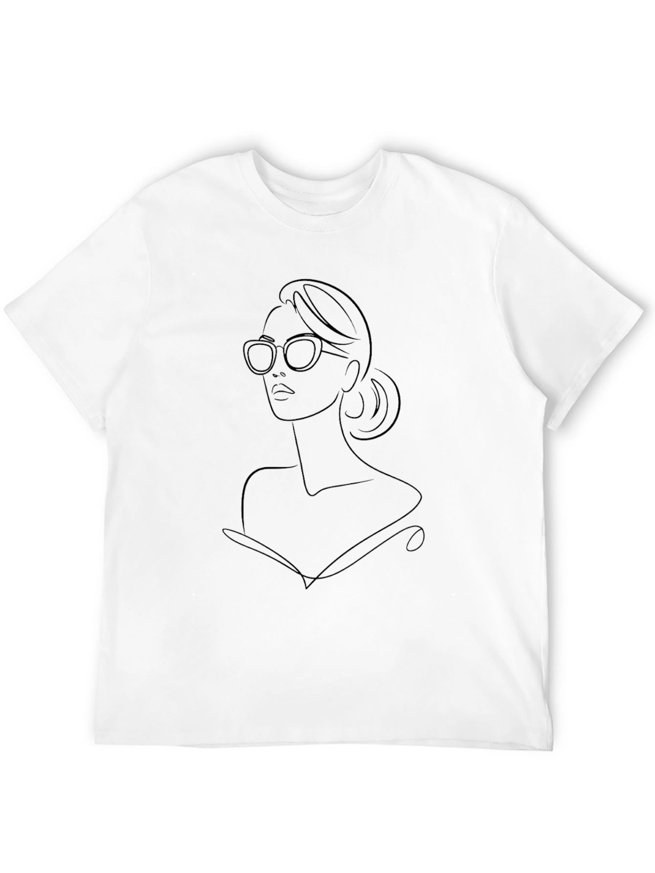 Black T-Shirt with Line Art Woman
