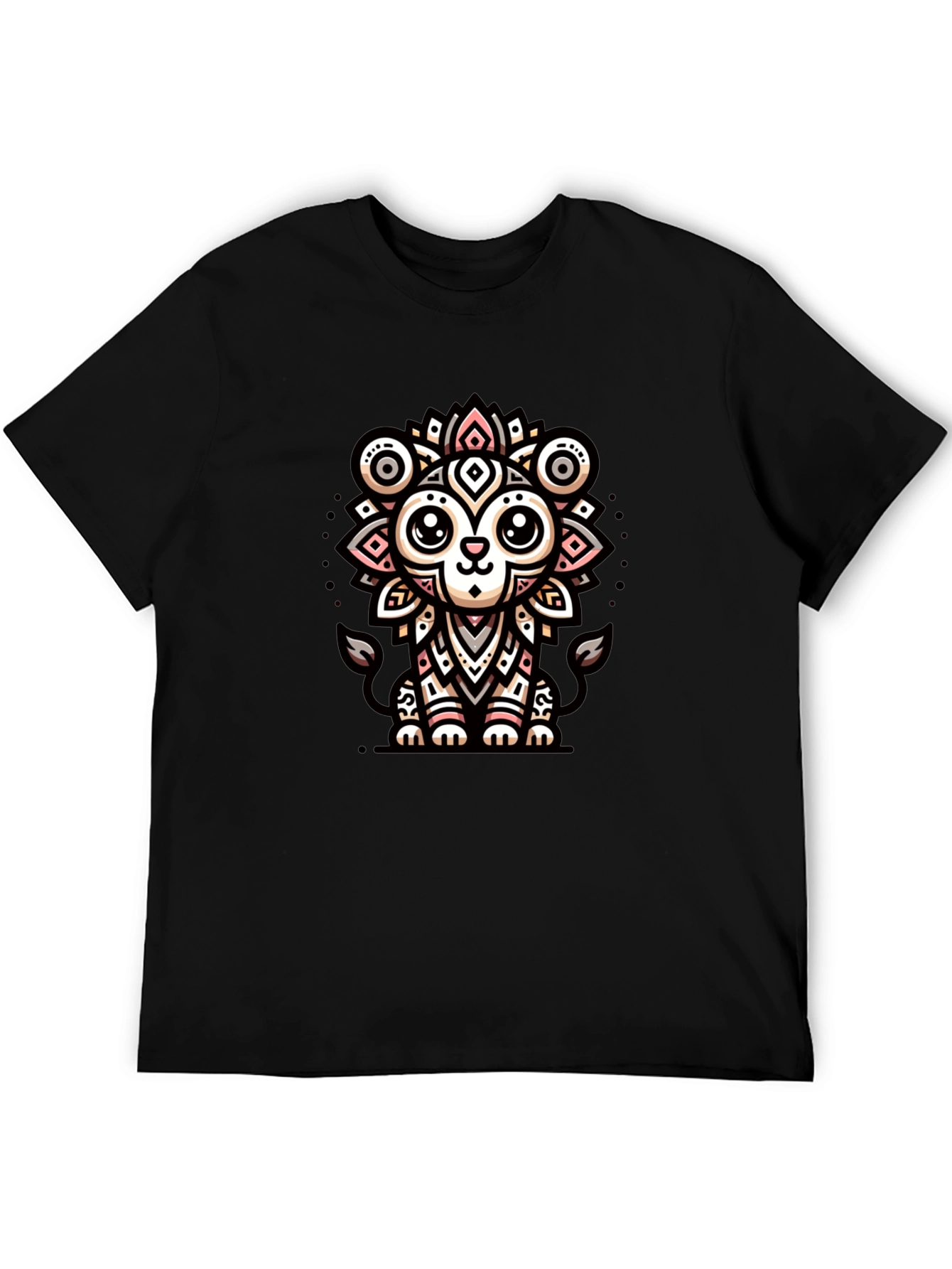 Cute Cartoon Lion Graphic Tee - Black Unisex Shirt