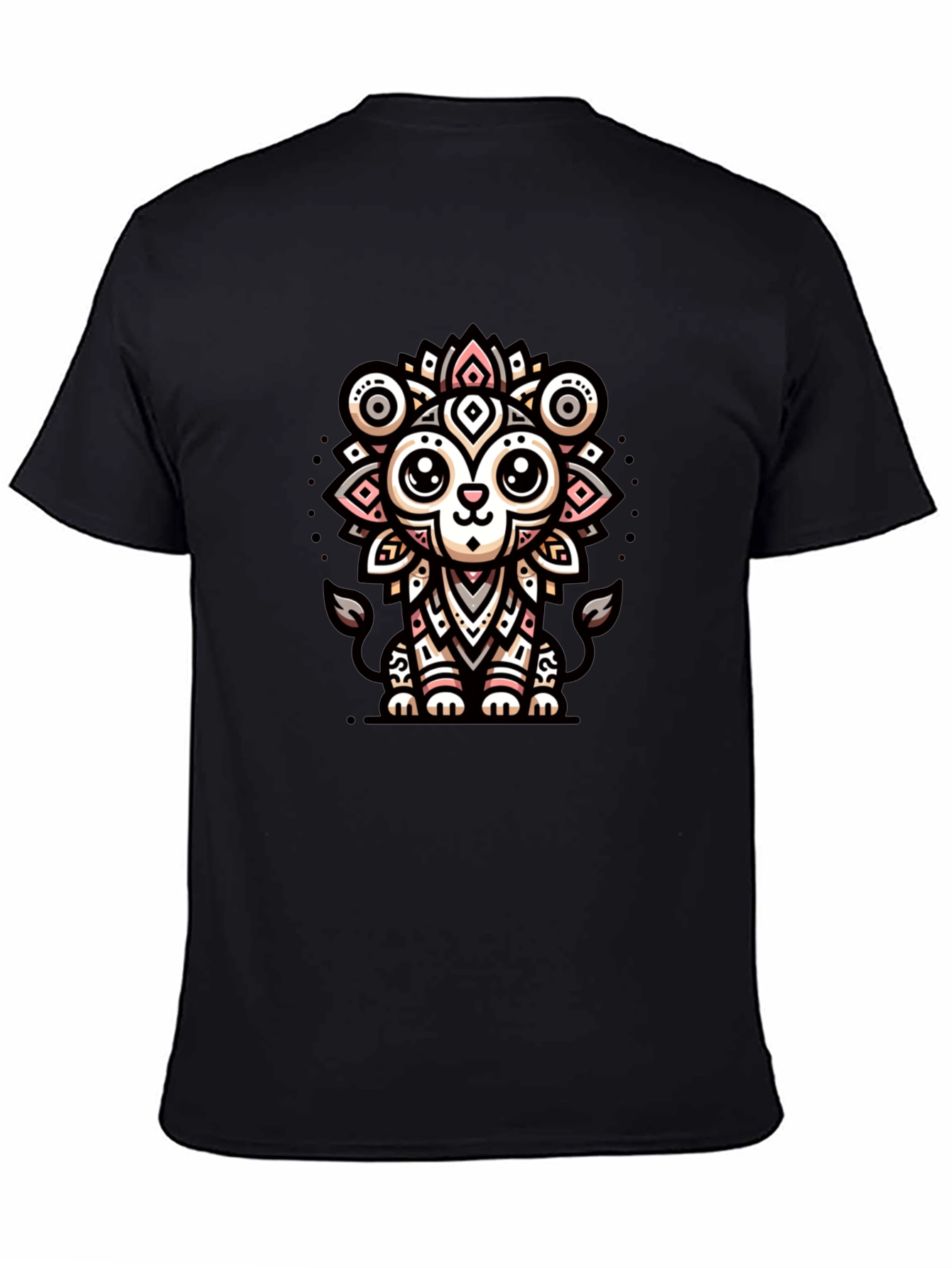 Cute Cartoon Lion Graphic Tee - Black Unisex Shirt