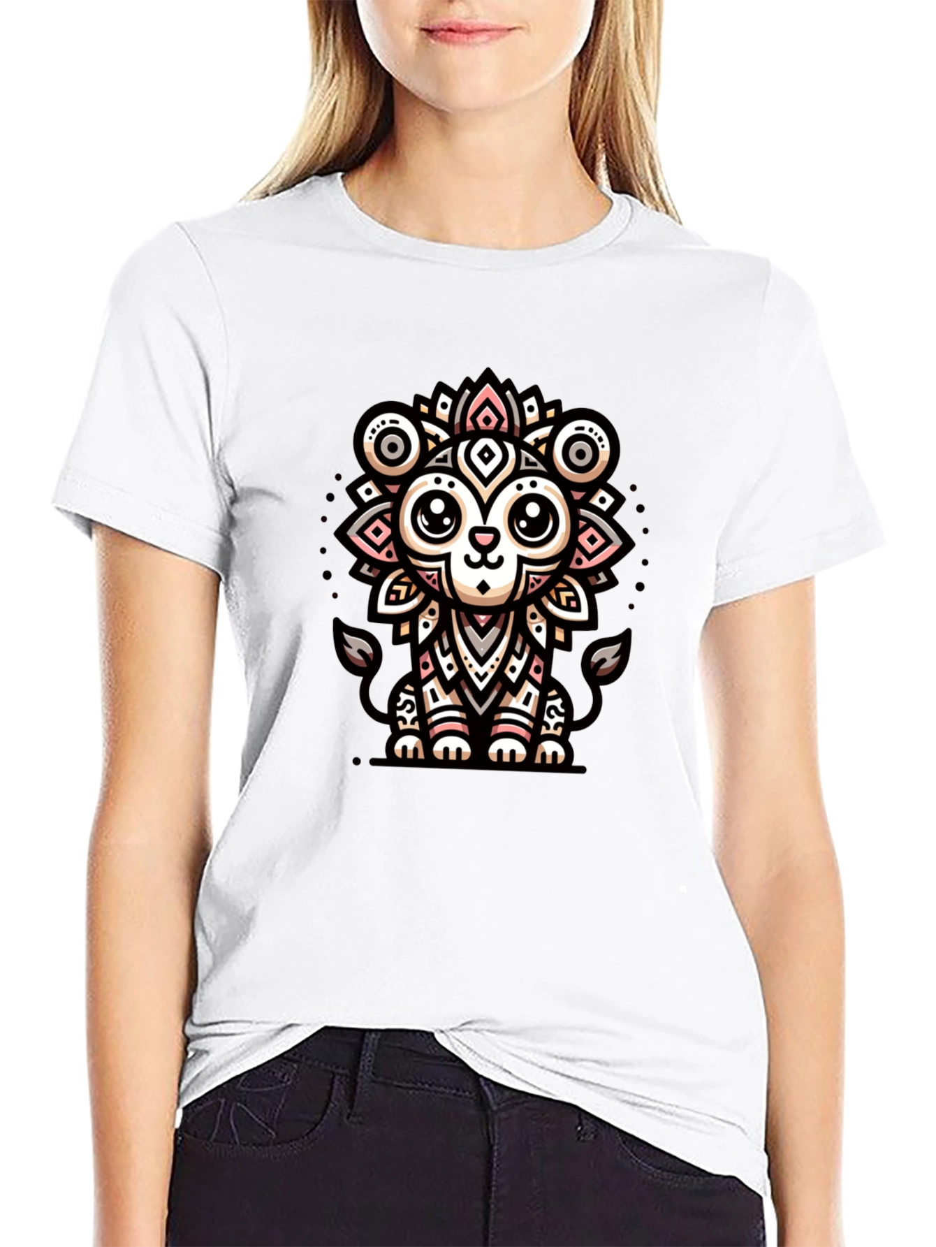 Cute Cartoon Lion Graphic Tee - Black Unisex Shirt
