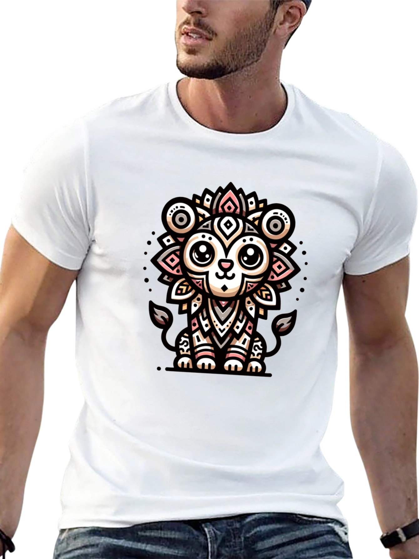 Cute Cartoon Lion Graphic Tee - Black Unisex Shirt