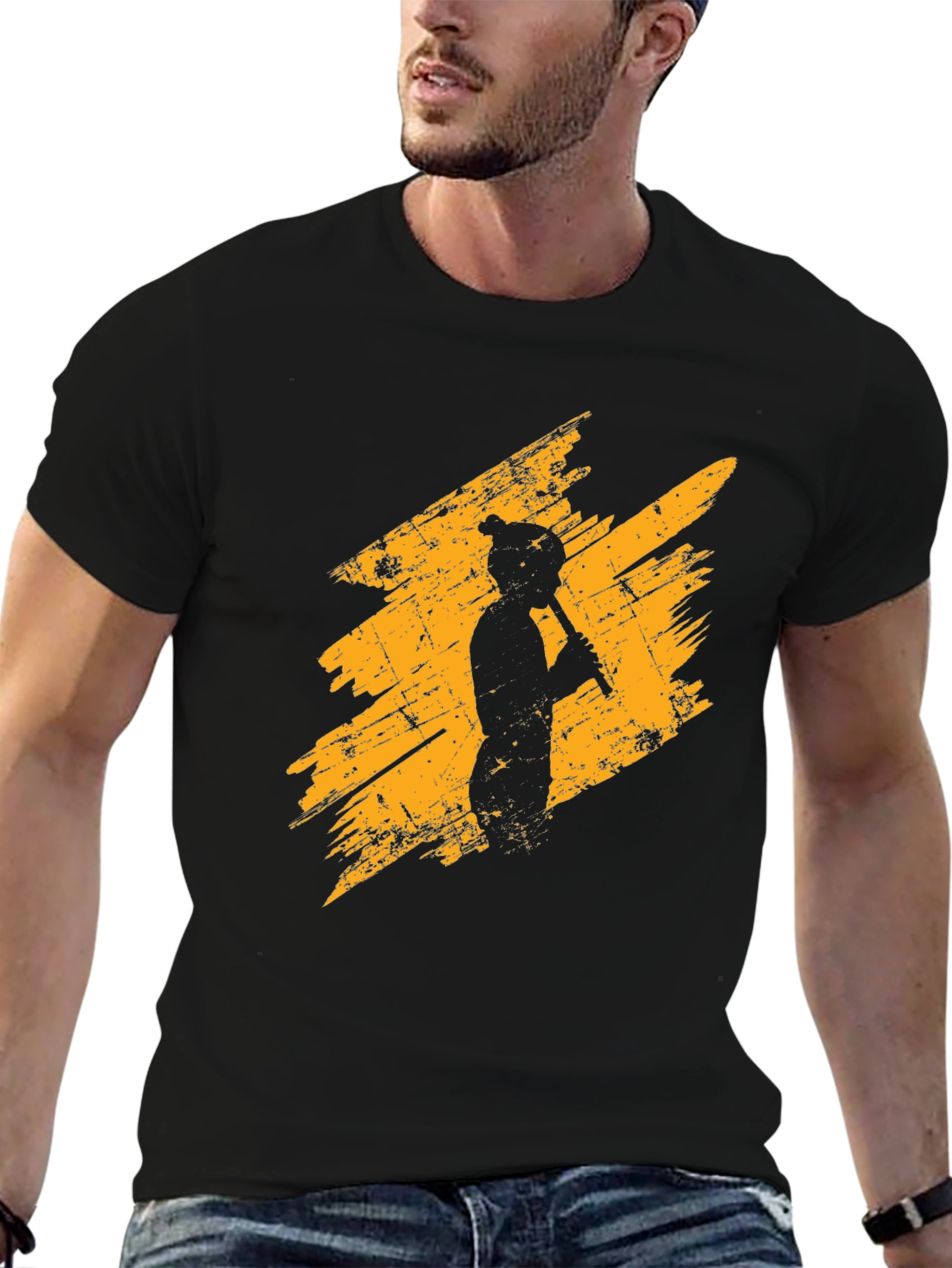 Flute Player Graphic Tee - Distressed Style Black T-Shirt