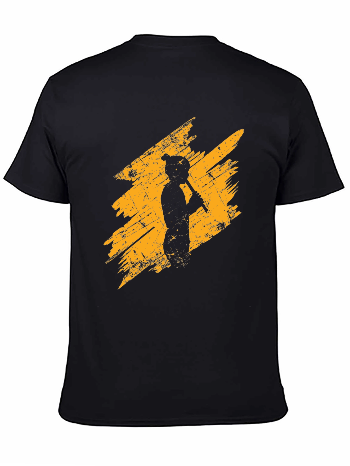 Flute Player Graphic Tee - Distressed Style Black T-Shirt