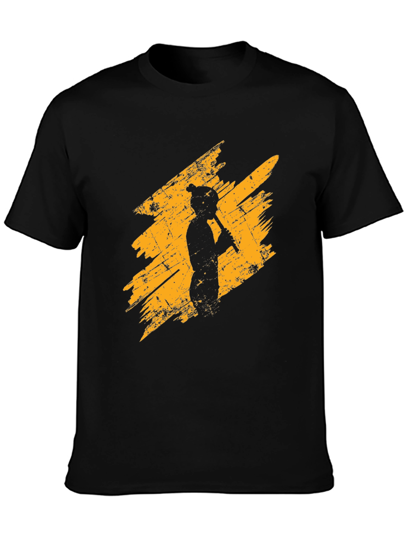 Flute Player Graphic Tee - Distressed Style Black T-Shirt