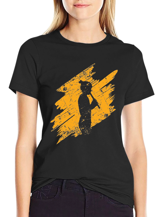 Flute Player Graphic Tee - Distressed Style Black T-Shirt