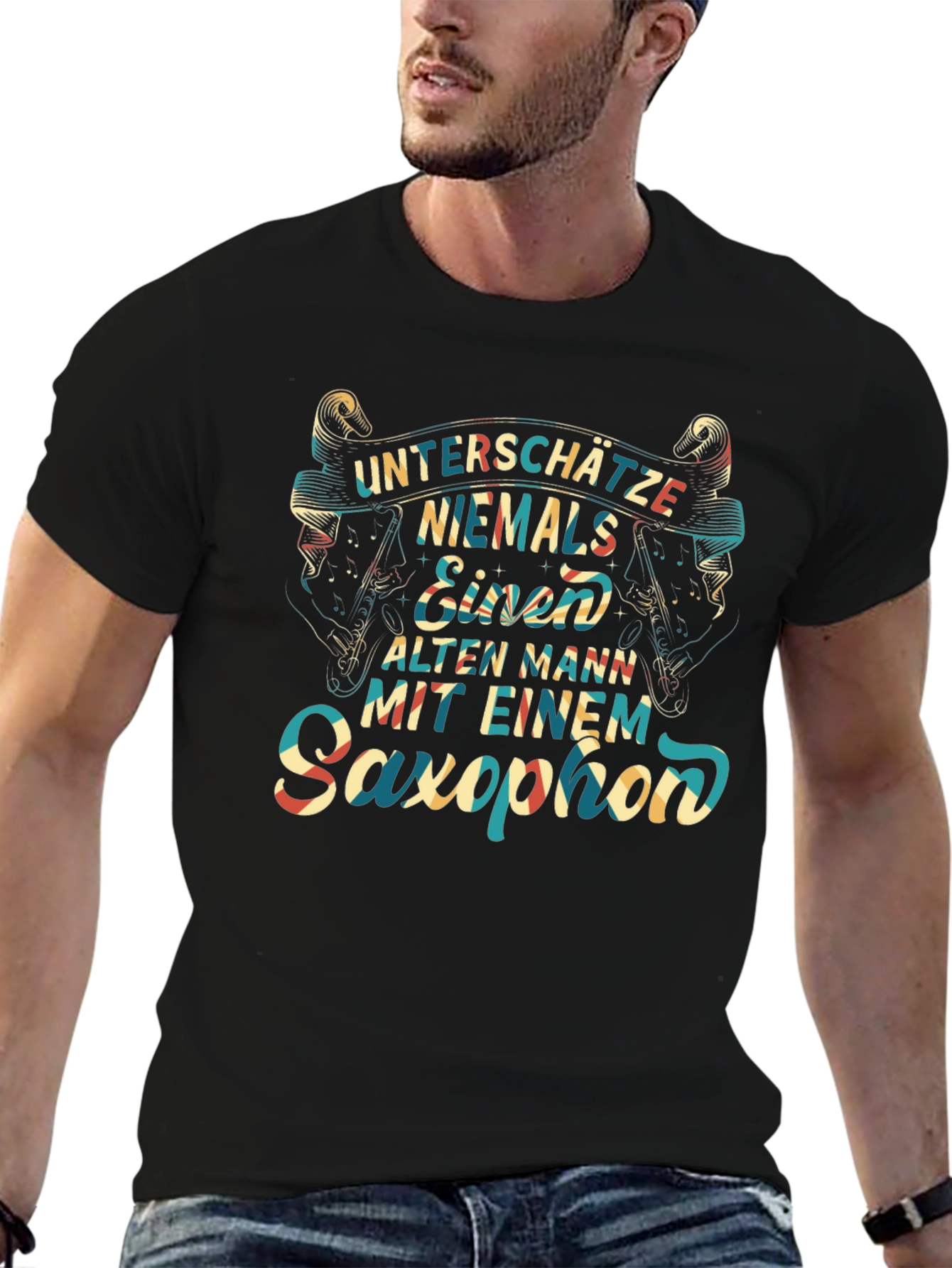 Saxophone Old Man Graphic Tee