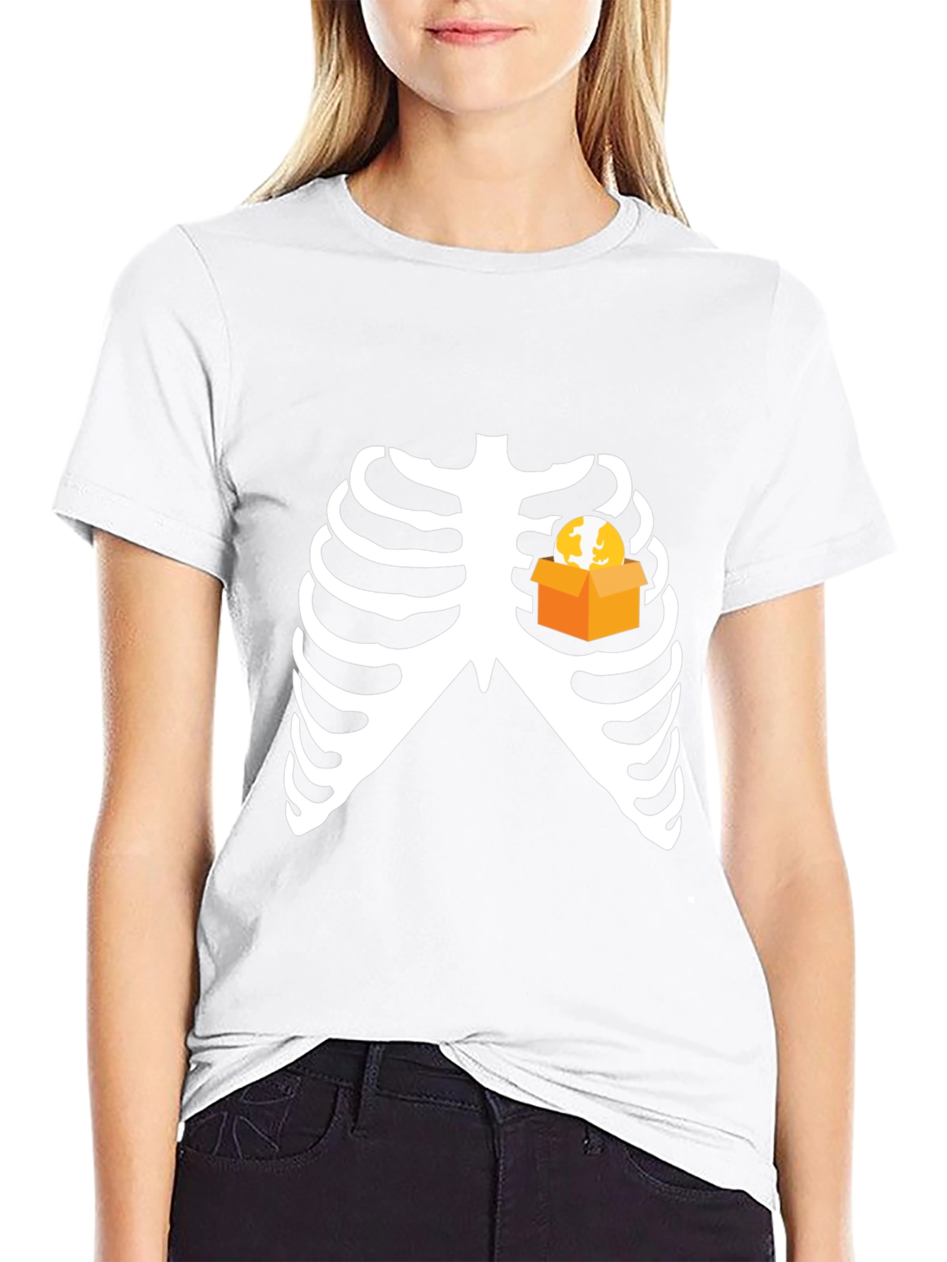 Funny Skeleton Rib Cage Halloween T-Shirt - Boxed Heart
