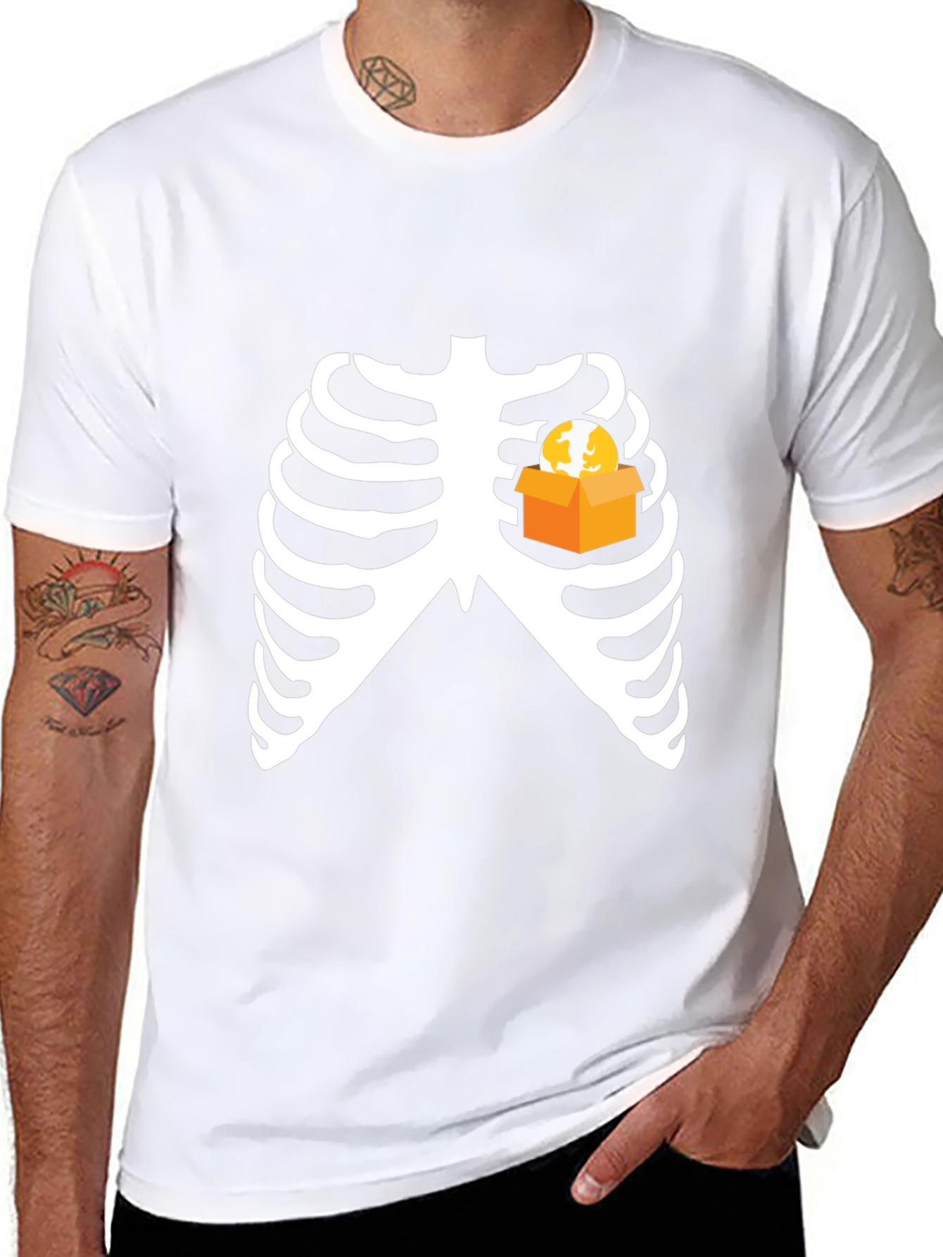 Funny Skeleton Rib Cage Halloween T-Shirt - Boxed Heart
