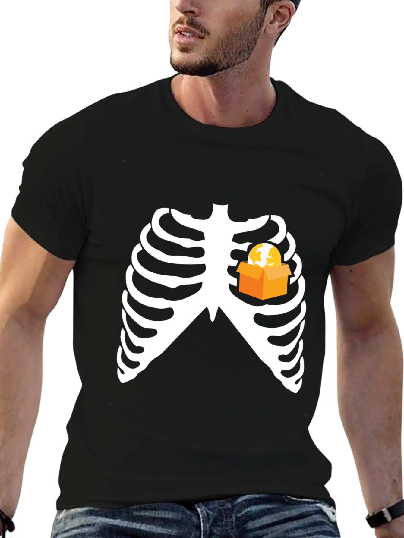 Funny Skeleton Rib Cage Halloween T-Shirt - Boxed Heart