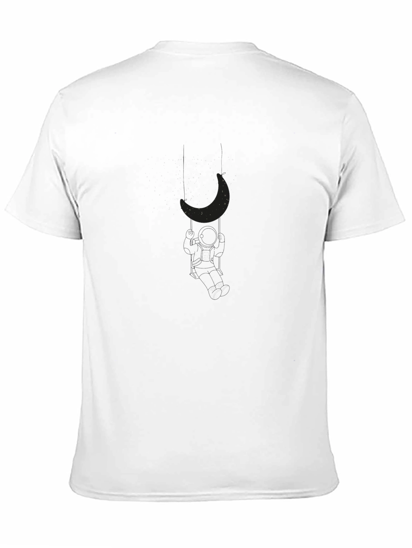 Mens Black Crew Neck T-Shirt with Moon Graphic