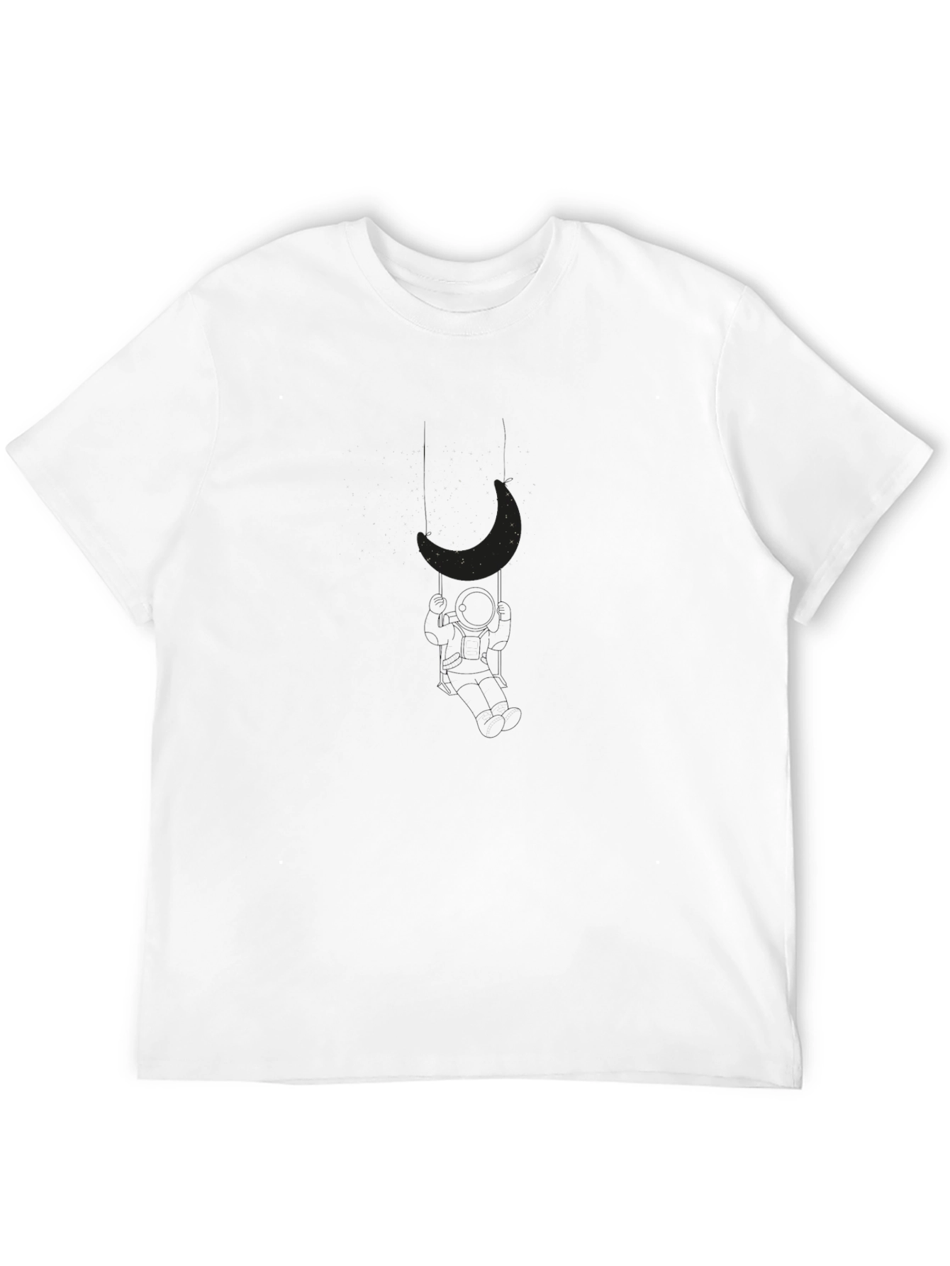Mens Black Crew Neck T-Shirt with Moon Graphic