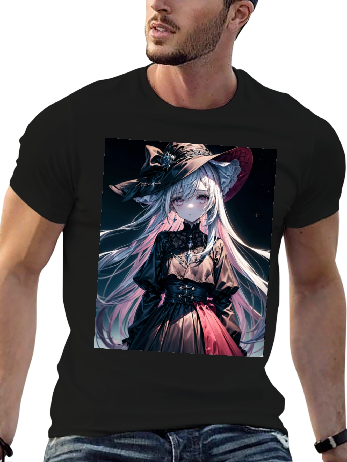 Anime Girl Graphic Tee - Stylish Black Cotton T-Shirt
