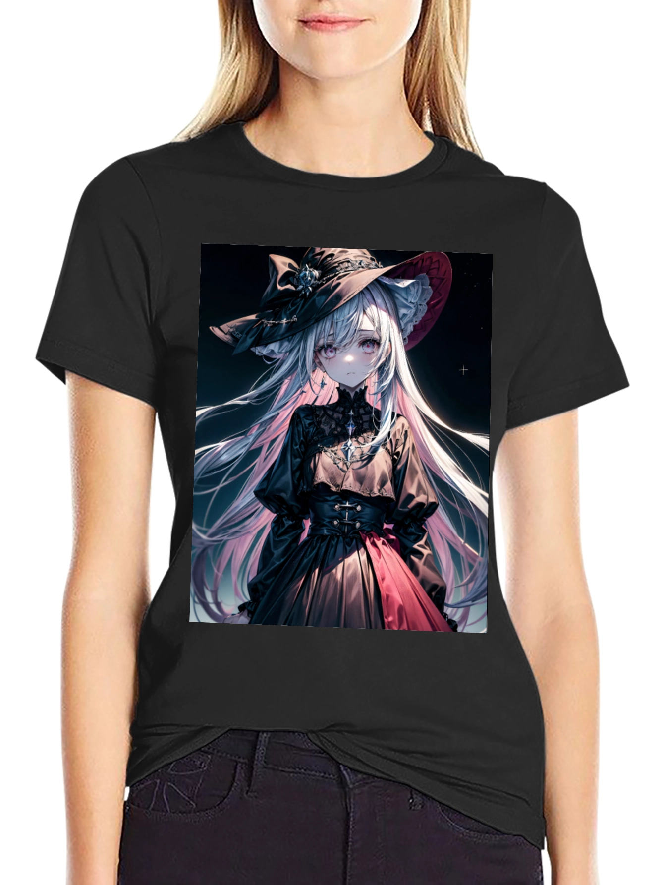 Anime Girl Graphic Tee - Stylish Black Cotton T-Shirt
