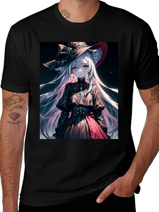 Anime Girl Graphic Tee - Stylish Black Cotton T-Shirt