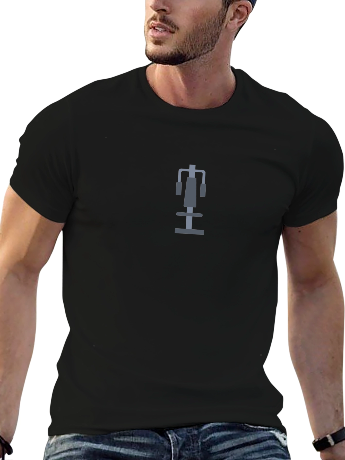 Mens Black T-Shirt with Gym Bench Graphic