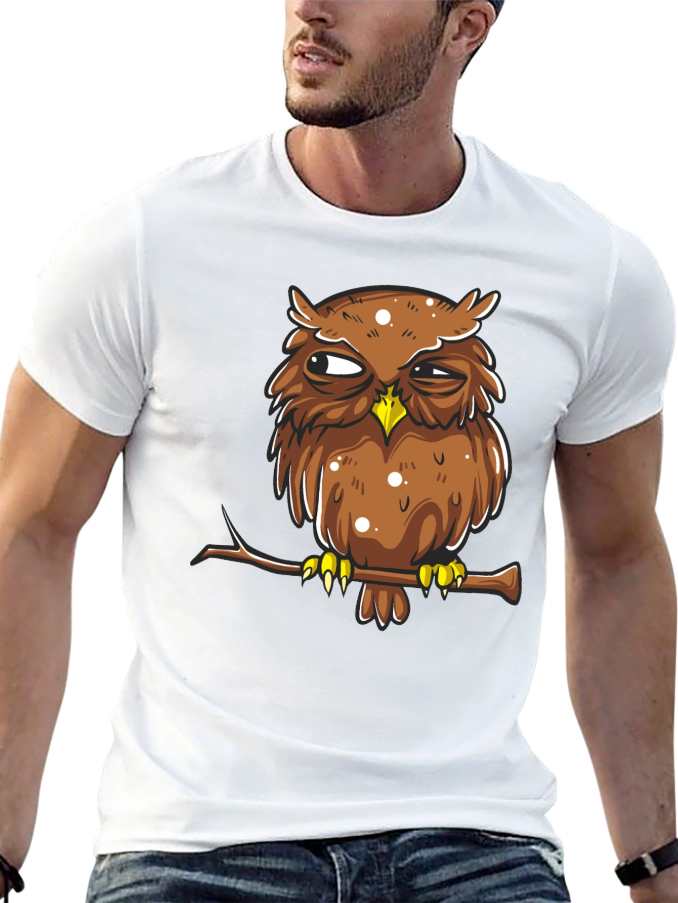 Grumpy Owl Graphic Tee - Mens Black Cotton T-Shirt