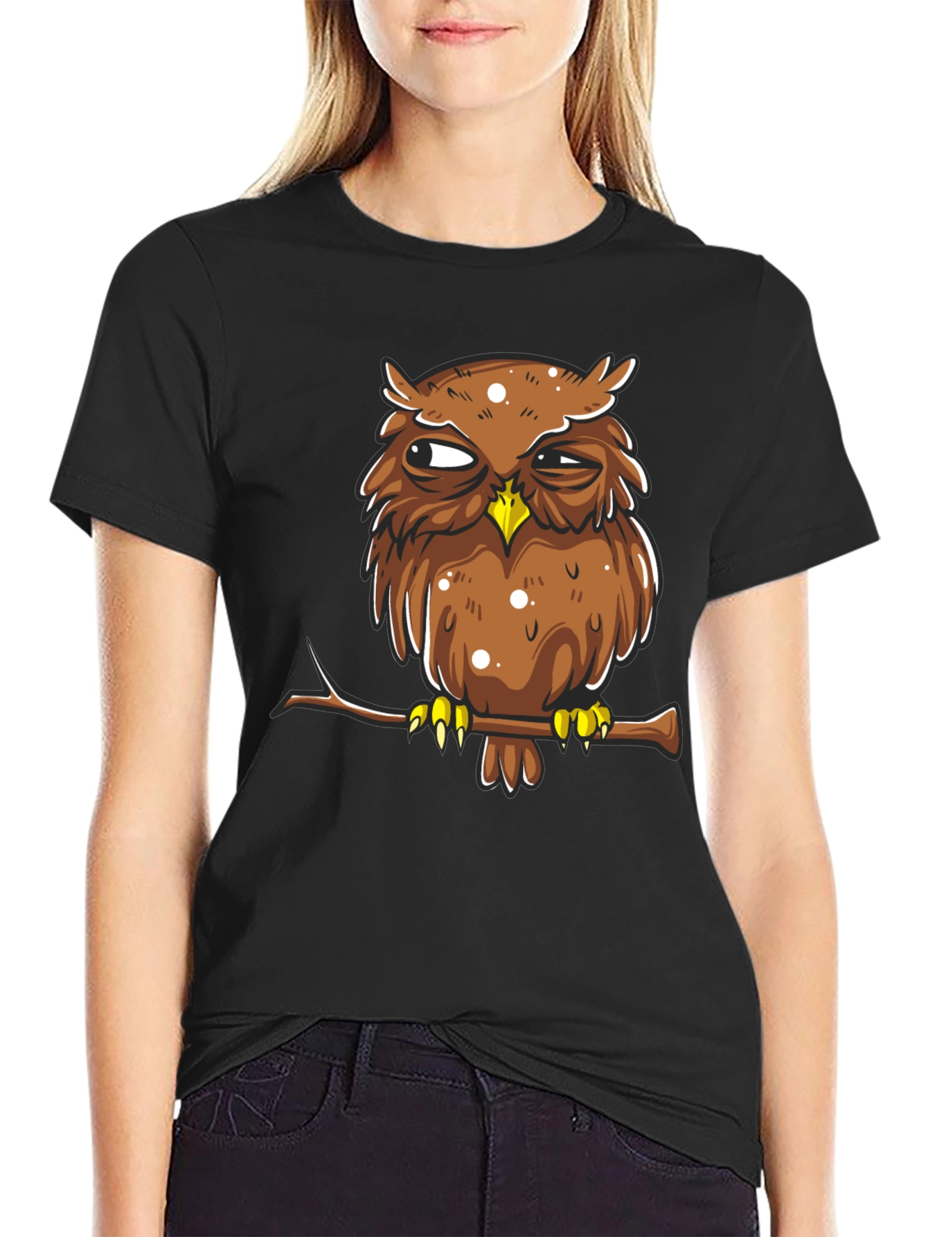 Grumpy Owl Graphic Tee - Mens Black Cotton T-Shirt
