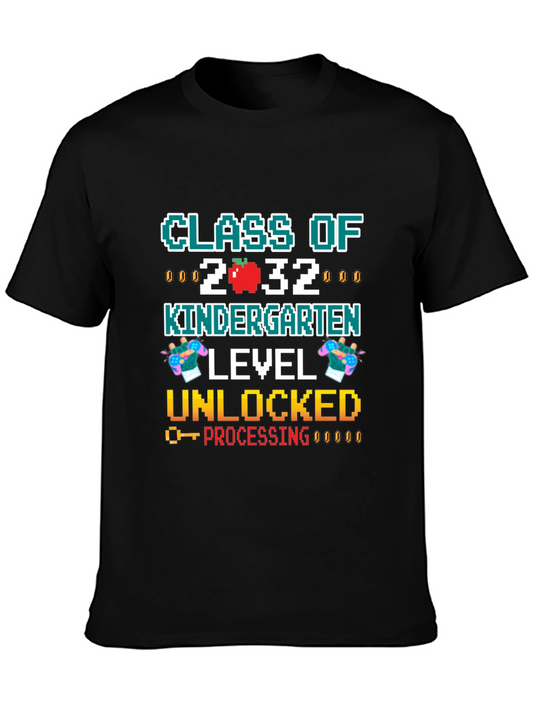 Class of 2032 Kindergarten Level Unlocked Black T-Shirt