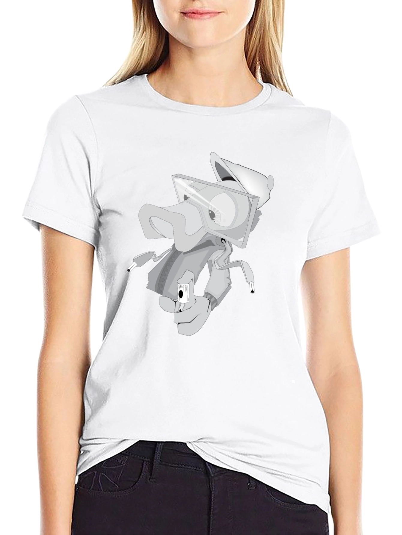 Trendy Graphic Tee: Urban Cartoon Robot Design