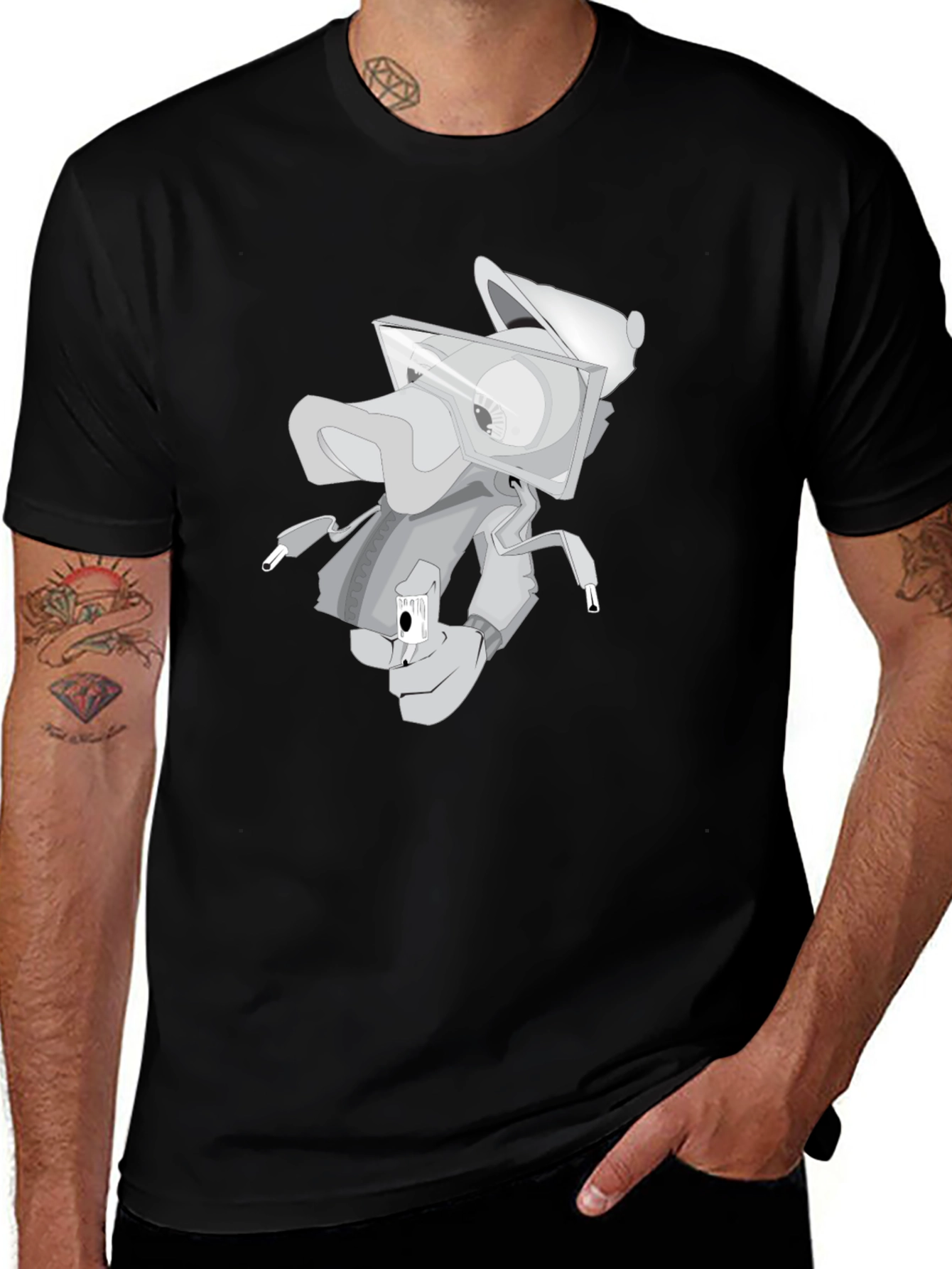 Trendy Graphic Tee: Urban Cartoon Robot Design