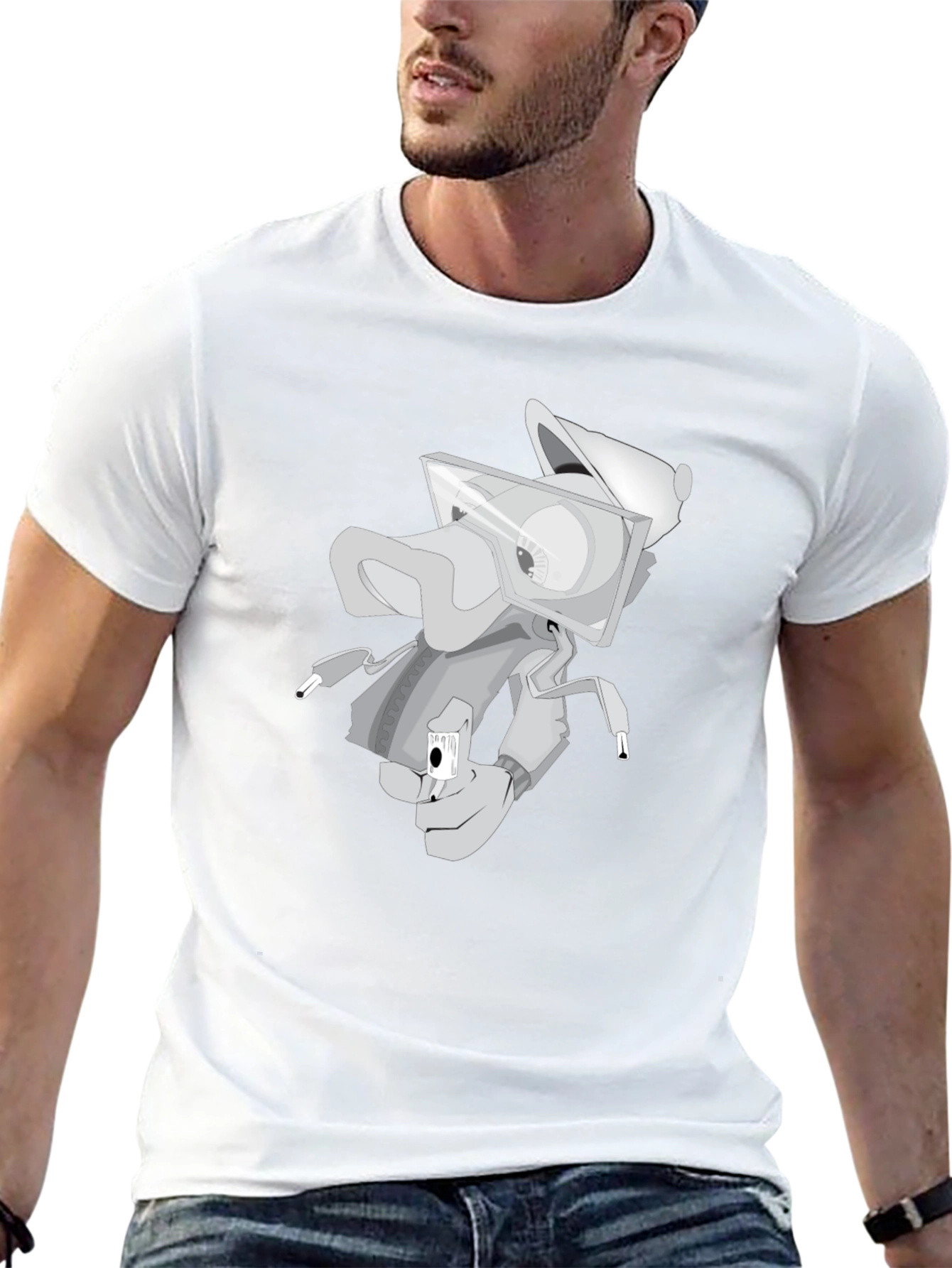 Trendy Graphic Tee: Urban Cartoon Robot Design
