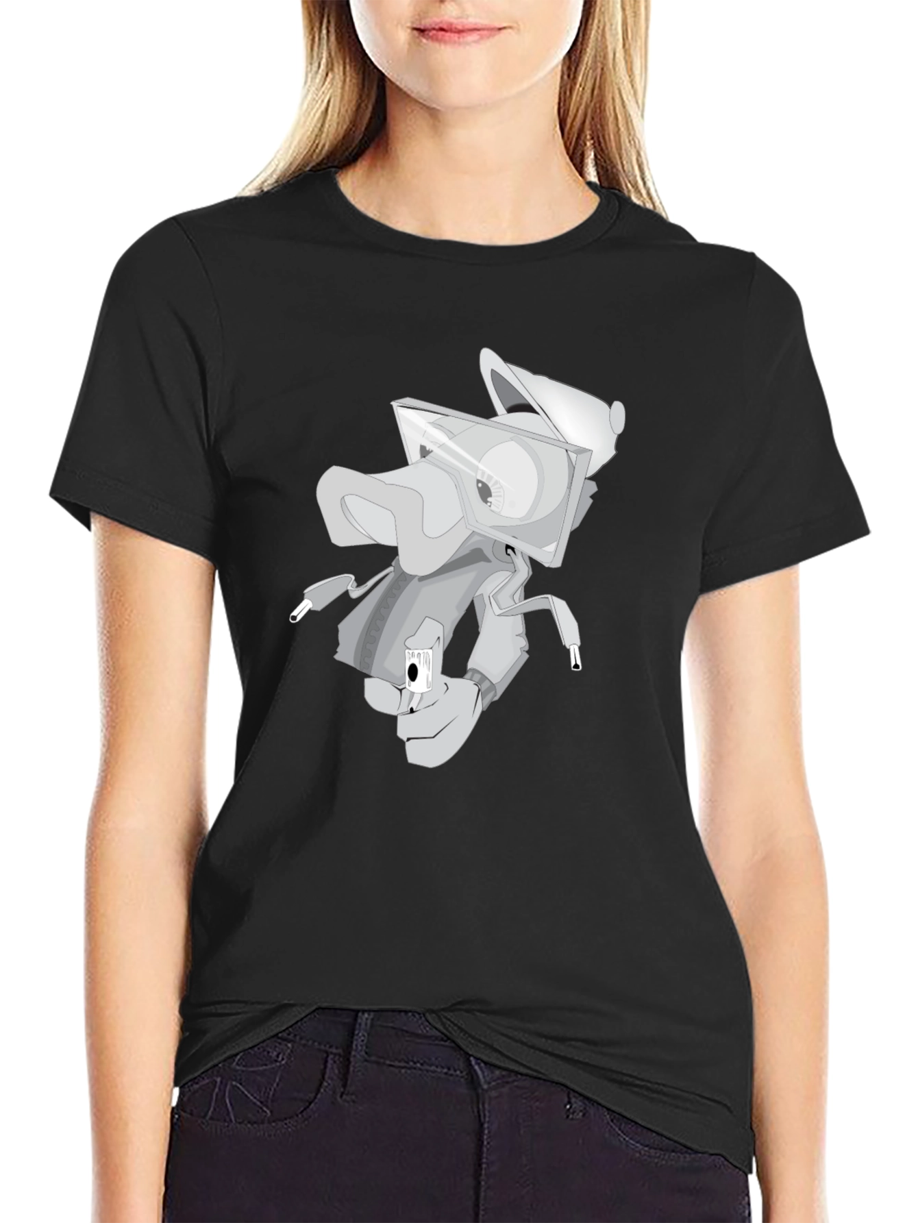 Trendy Graphic Tee: Urban Cartoon Robot Design
