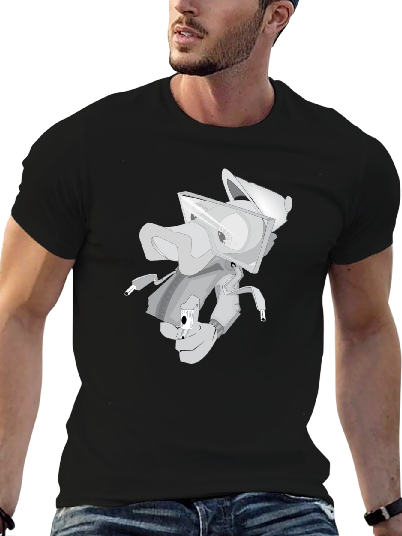 Trendy Graphic Tee: Urban Cartoon Robot Design