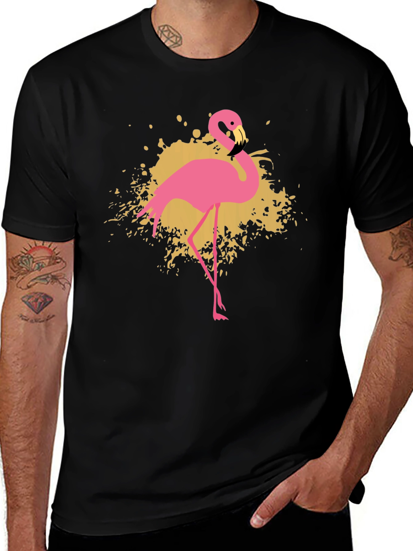 Flamingo Graphic T-Shirt - Stylish Black Tee