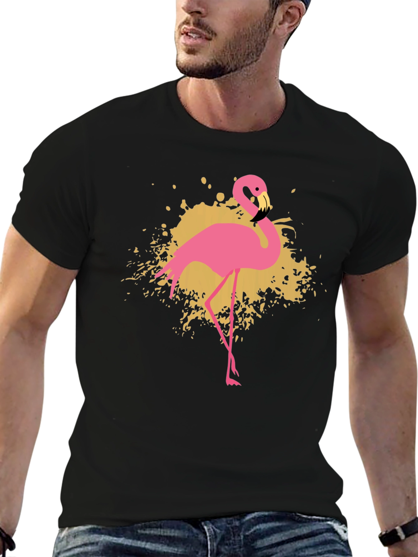 Flamingo Graphic T-Shirt - Stylish Black Tee