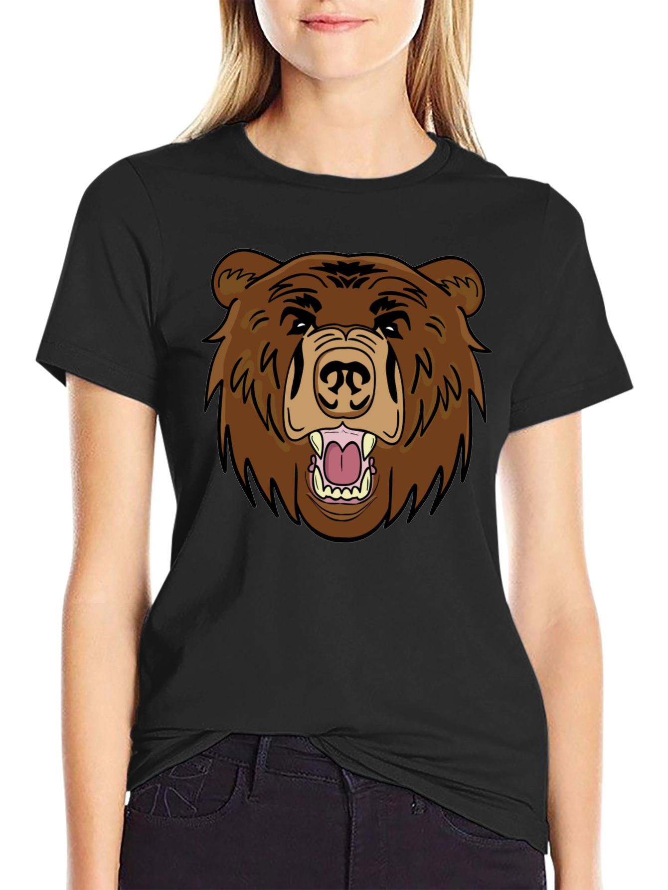 Mens Black T-Shirt with Brown Bear Graphic