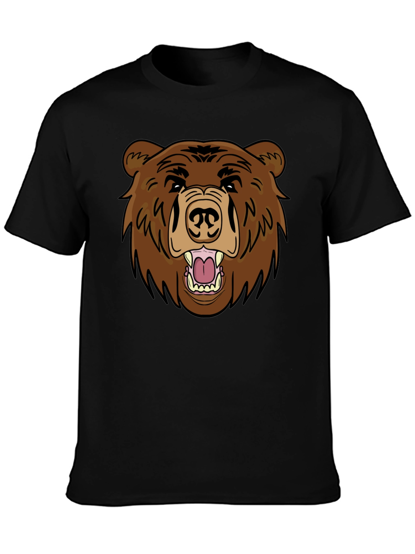 Mens Black T-Shirt with Brown Bear Graphic
