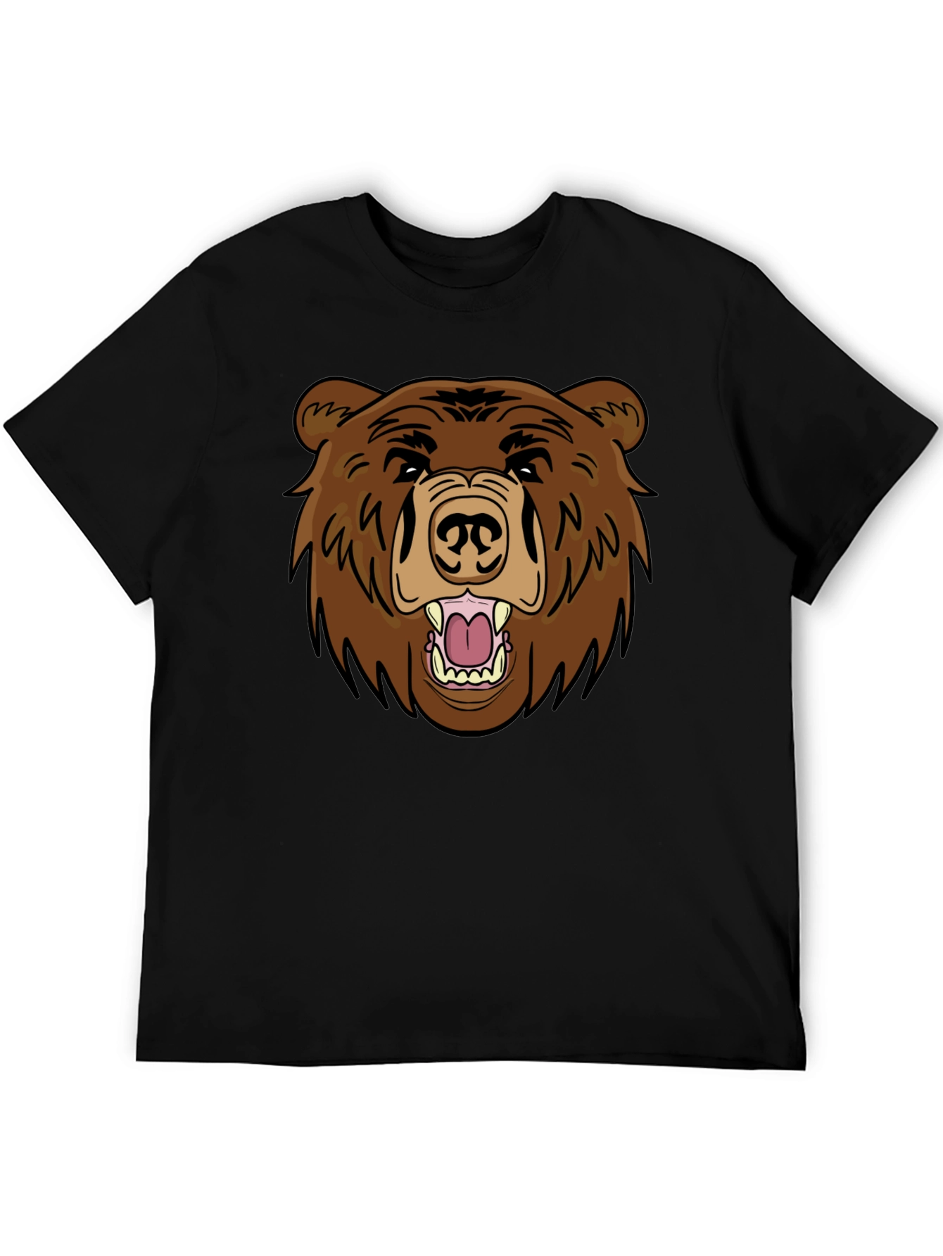 Mens Black T-Shirt with Brown Bear Graphic