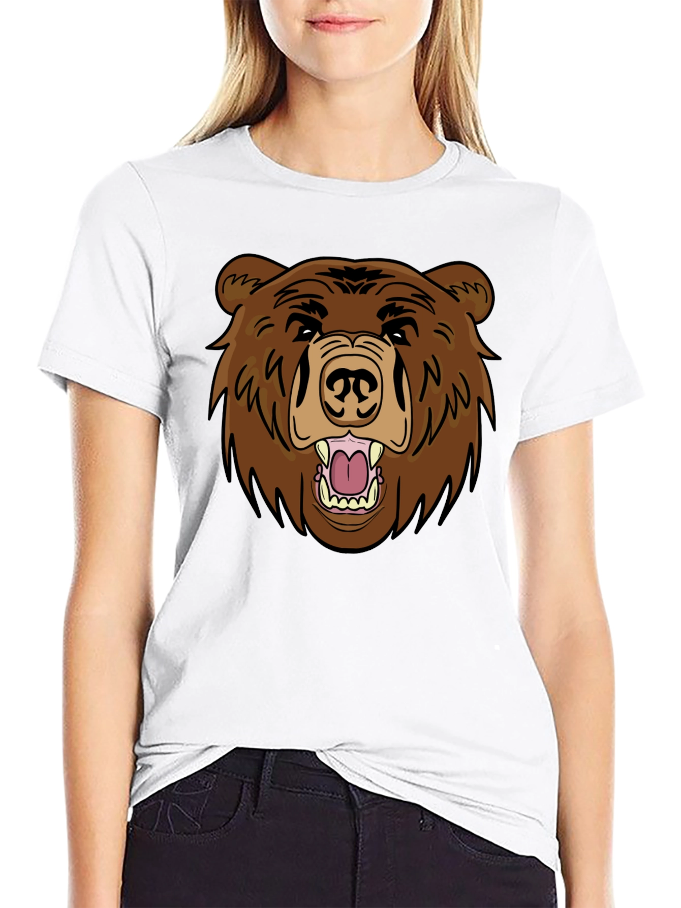 Mens Black T-Shirt with Brown Bear Graphic