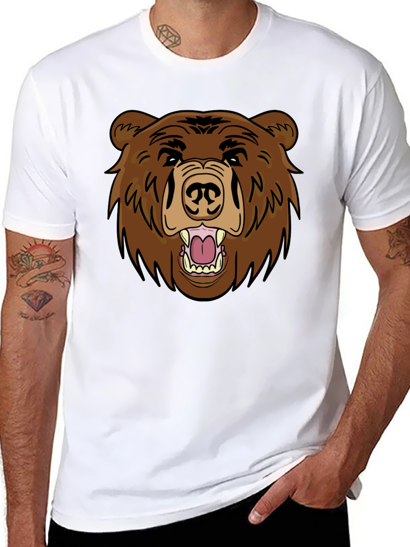 Mens Black T-Shirt with Brown Bear Graphic