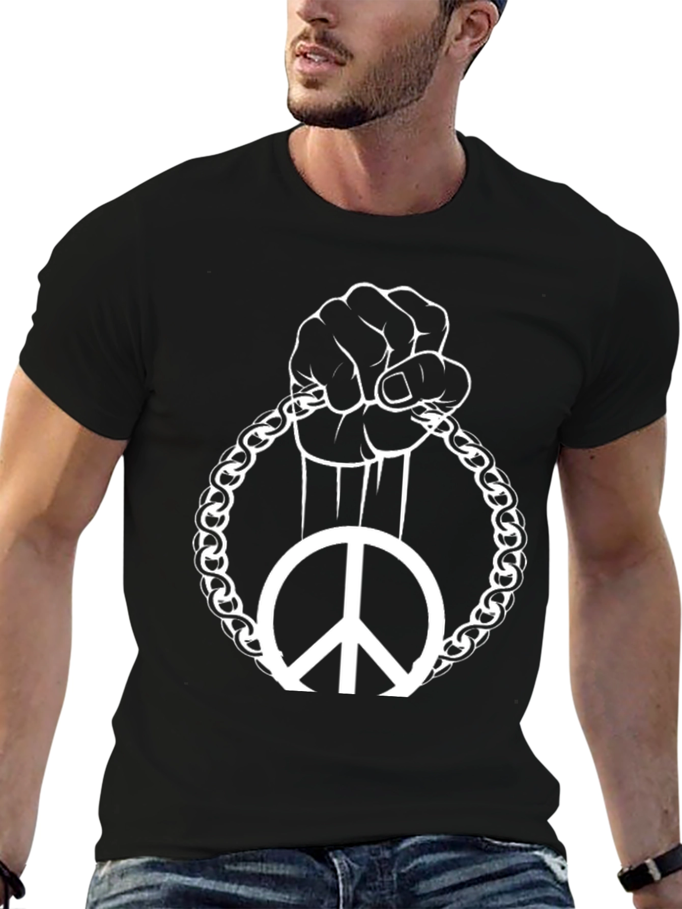 Peace Sign Fist Chain Black Graphic Tee