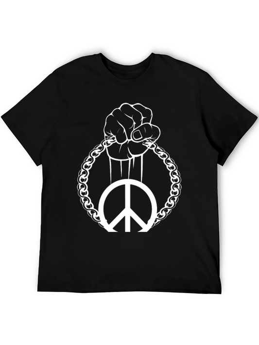 Peace Sign Fist Chain Black Graphic Tee