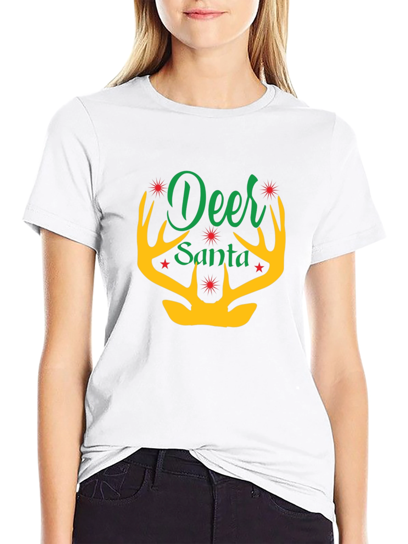 Deer Santa Graphic Tee - Holiday Festive Apparel