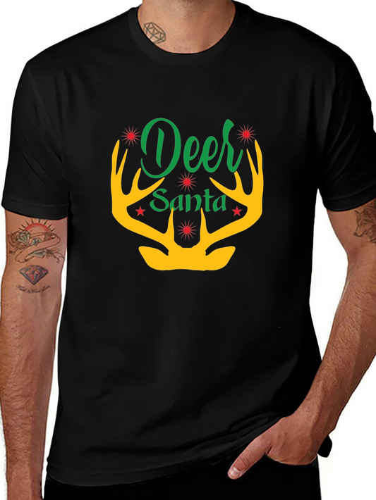 Deer Santa Graphic Tee - Holiday Festive Apparel