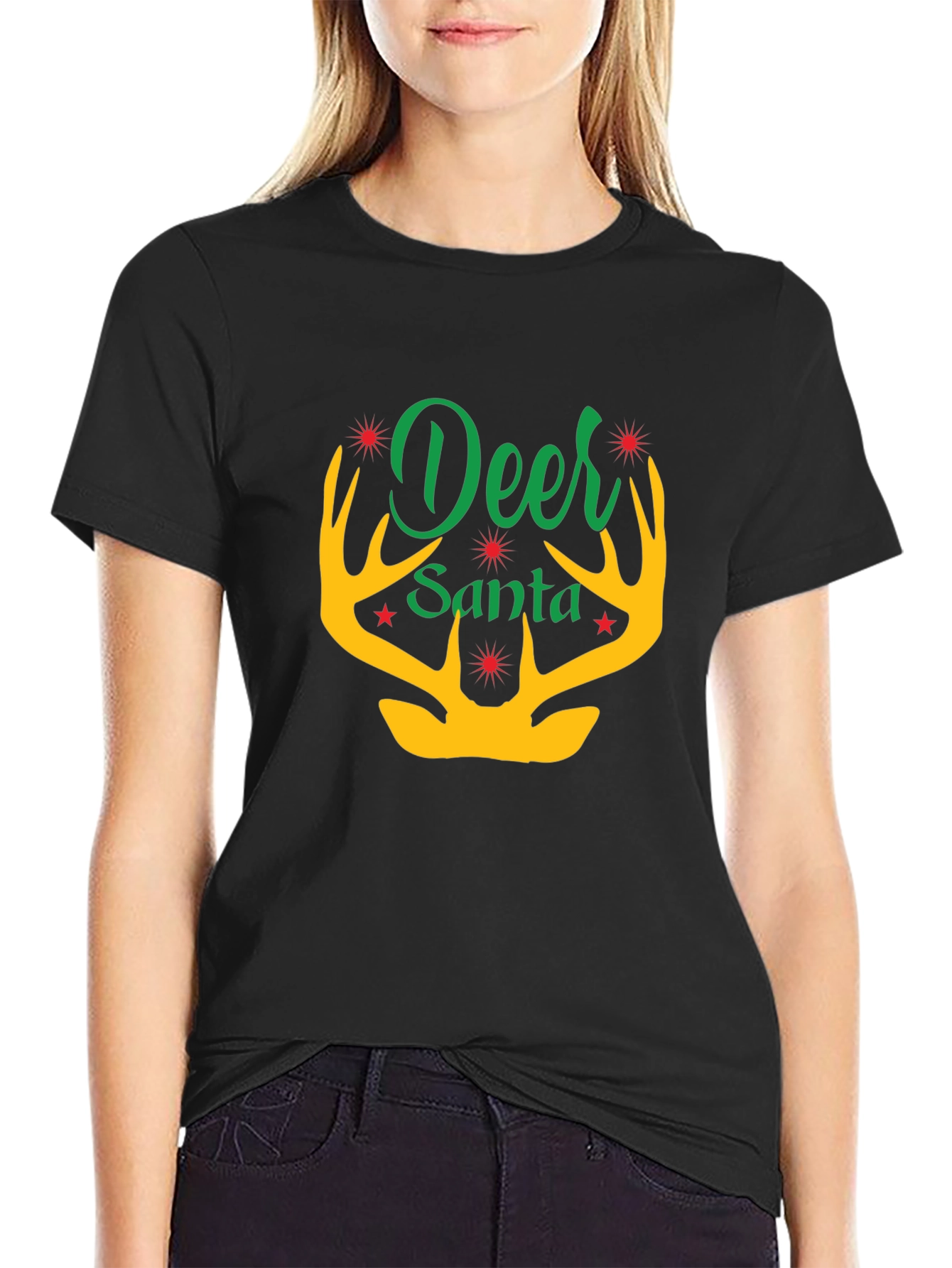 Deer Santa Graphic Tee - Holiday Festive Apparel