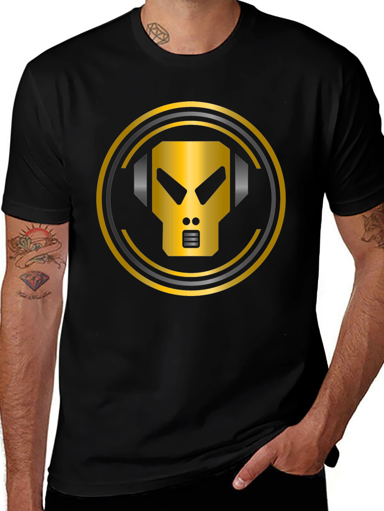 Gold Robot Headphone Graphic T-Shirt
