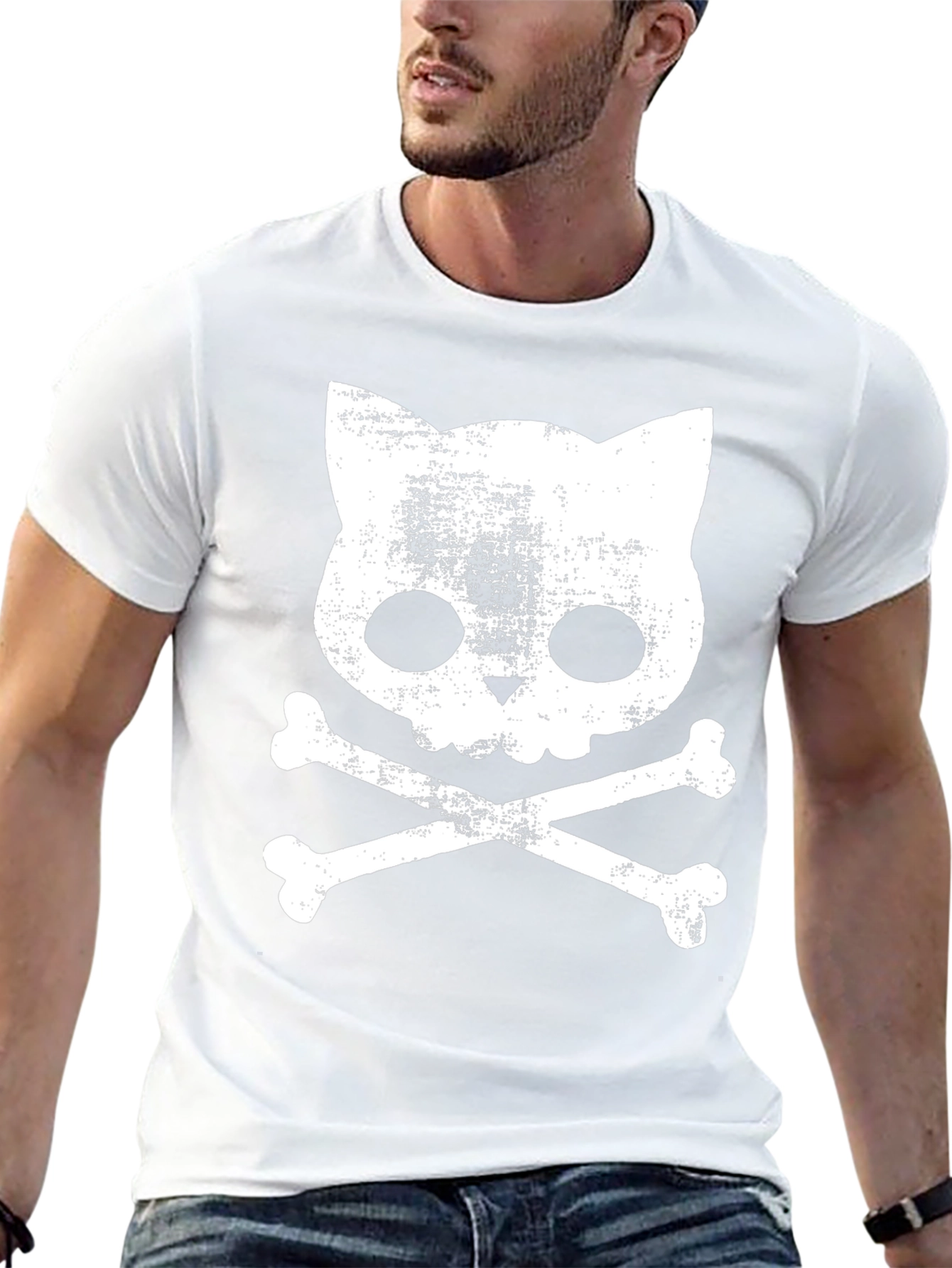 Cat Skull and Crossbones T-Shirt - Grunge Style