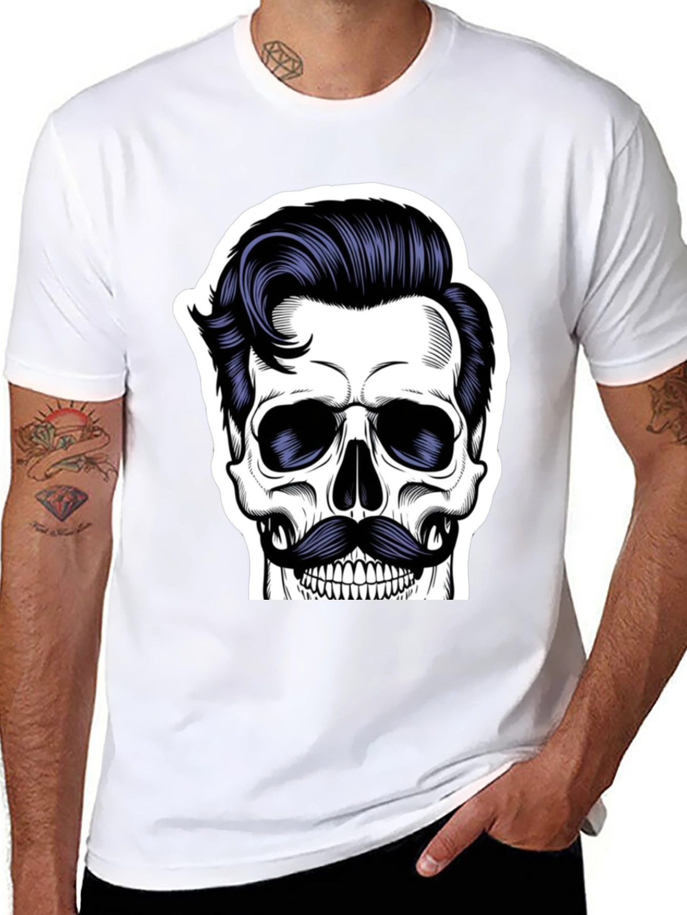 Skull with Mustache Black T-Shirt