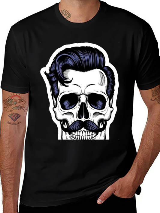 Skull with Mustache Black T-Shirt