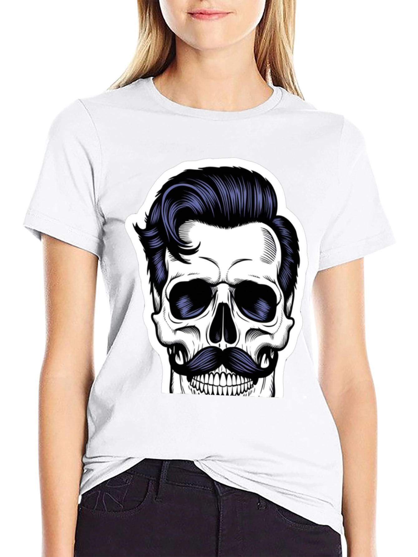 Skull with Mustache Black T-Shirt