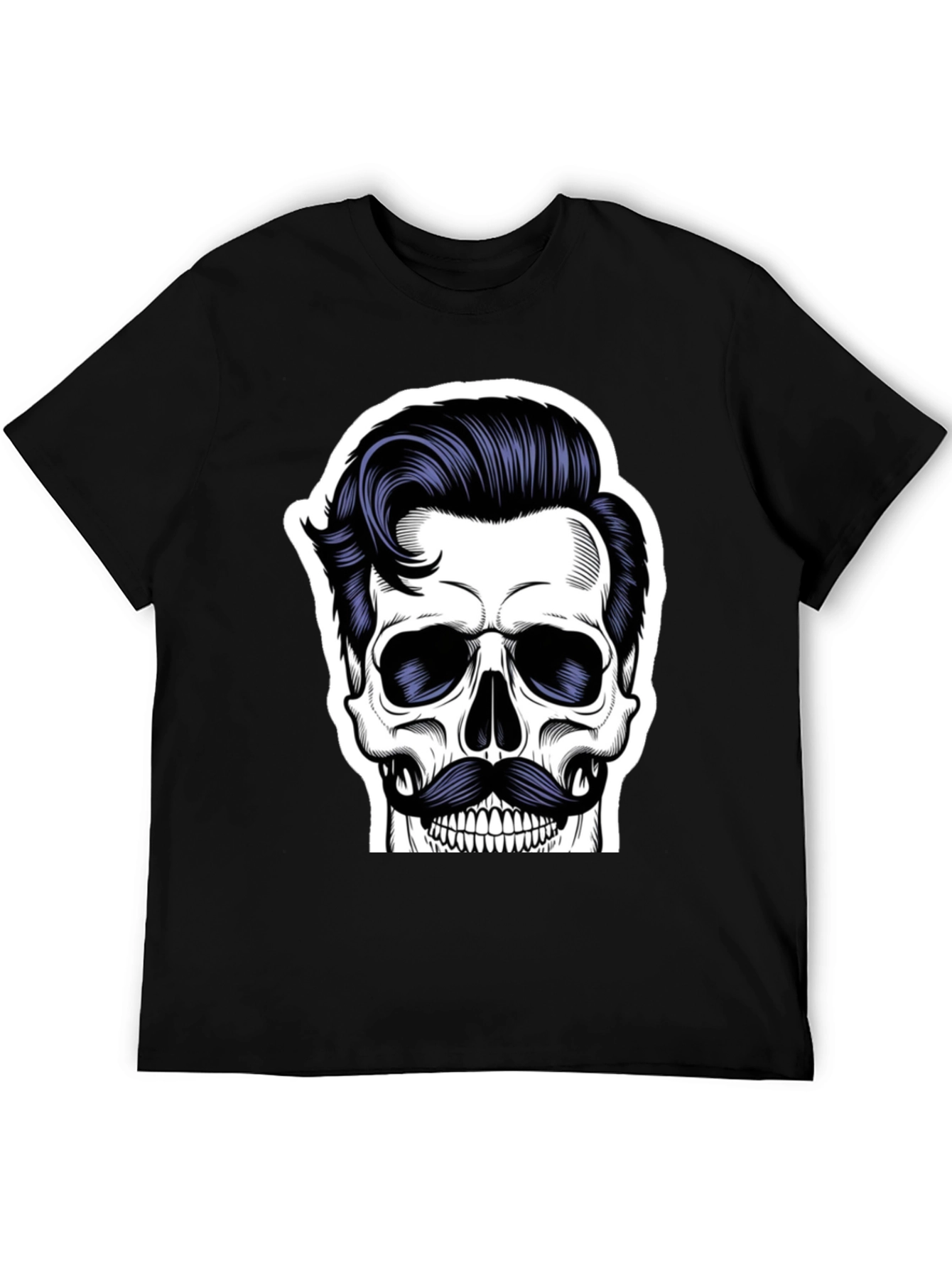 Skull with Mustache Black T-Shirt