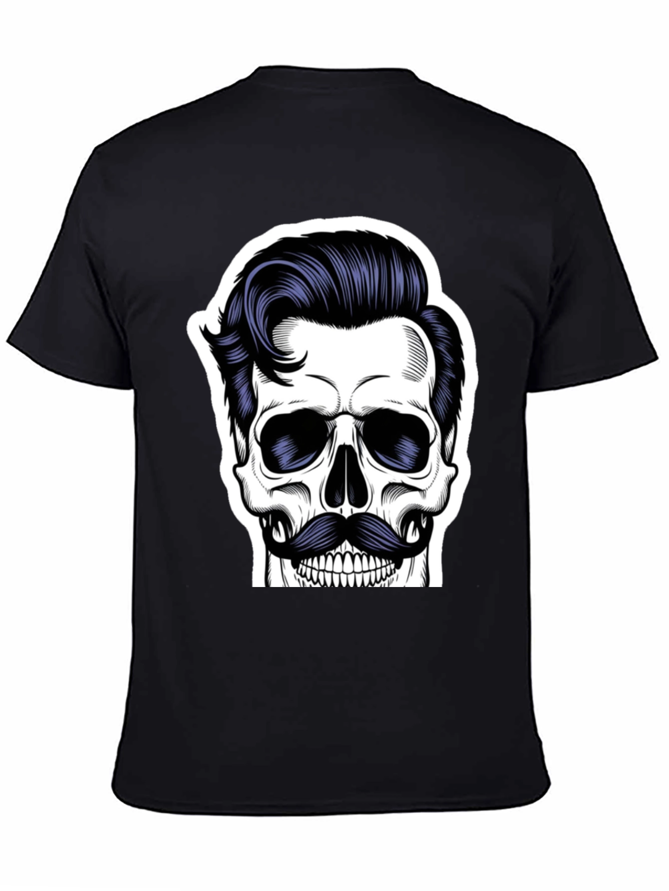 Skull with Mustache Black T-Shirt