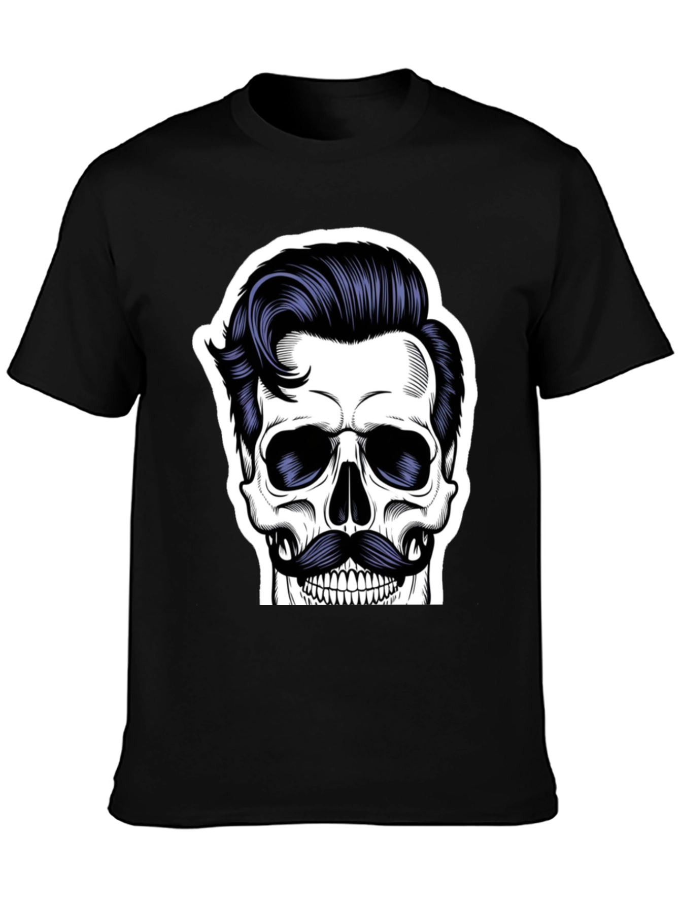 Skull with Mustache Black T-Shirt