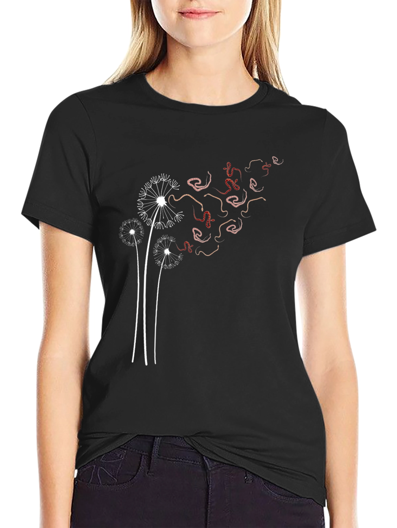 Dandelion Wishes Black Graphic T-Shirt