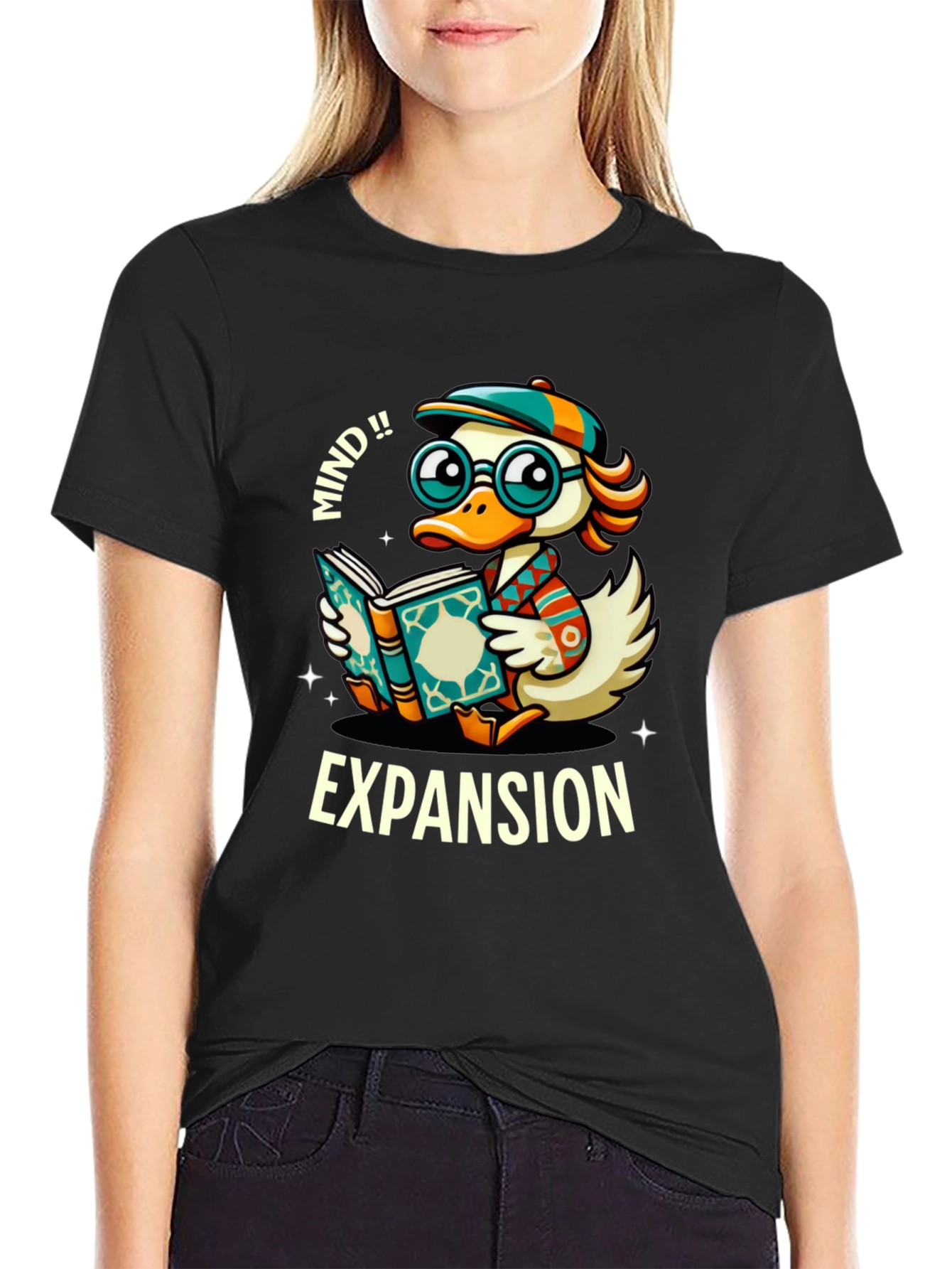 Mind Expansion Cartoon Duck Graphic T-Shirt
